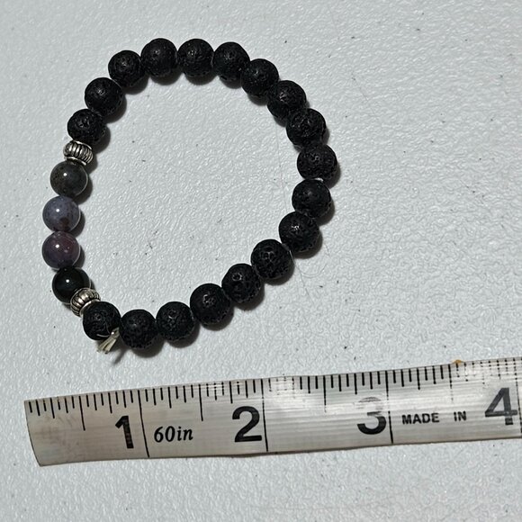 Elegant Black Lava Stone Beaded Stretch BraceletNatural Gemstone Fashion Jewelry - Picture 4 of 4